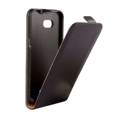 Sony Xperia E4g klasisks ādas vertikāli atvēramais melns maciņš / Vacins.lv