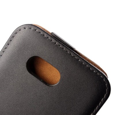 Sony Xperia E4g klasisks ādas vertikāli atvēramais melns maciņš / Vacins.lv