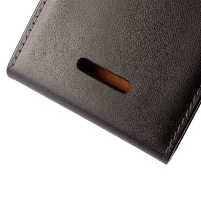 Sony Xperia E4g klasisks ādas vertikāli atvēramais melns maciņš / Vacins.lv