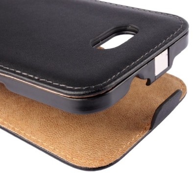 Sony Xperia E4g klasisks ādas vertikāli atvēramais melns maciņš / Vacins.lv