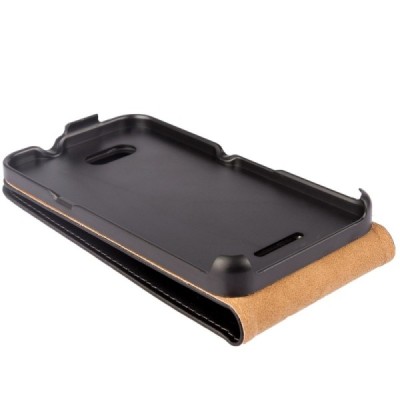 Sony Xperia E4g klasisks ādas vertikāli atvēramais melns maciņš / Vacins.lv