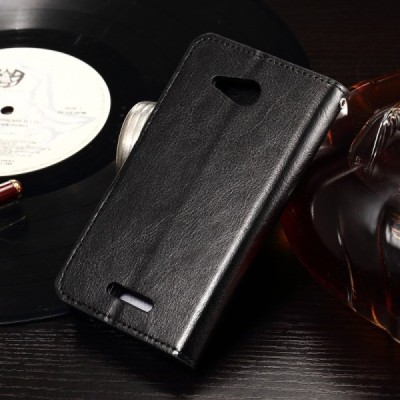 Sony Xperia E4g atverčiamas juodas odinis dėklas - piniginė / Priedai.lt