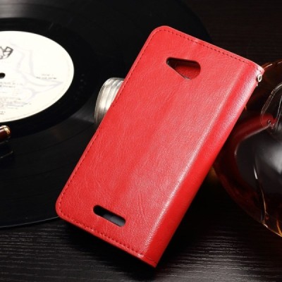 Sony Xperia E4g atvēramais ādas sarkans maciņš (maks) / Vacins.lv