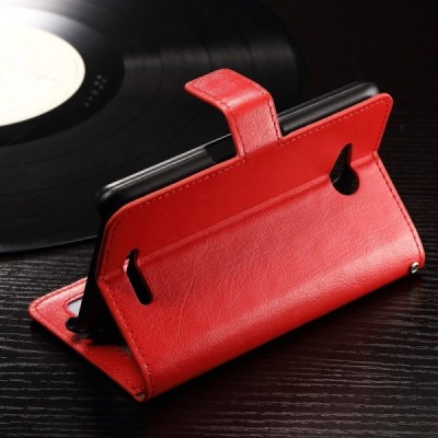 Sony Xperia E4g atvēramais ādas sarkans maciņš (maks) / Vacins.lv