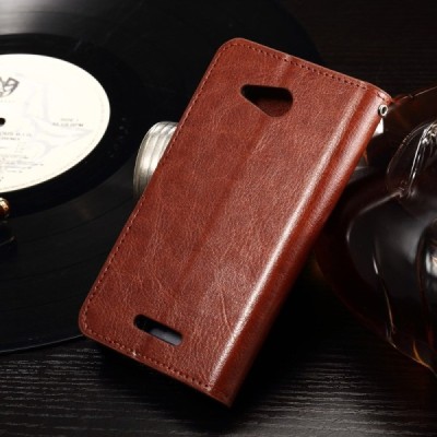 Sony Xperia E4g atvēramais ādas brūns maciņš (maks) / Vacins.lv