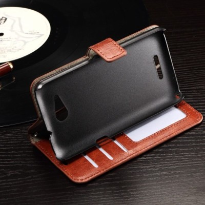 Sony Xperia E4g atvēramais ādas brūns maciņš (maks) / Vacins.lv