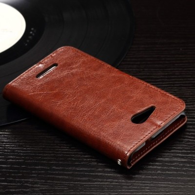 Sony Xperia E4g atvēramais ādas brūns maciņš (maks) / Vacins.lv