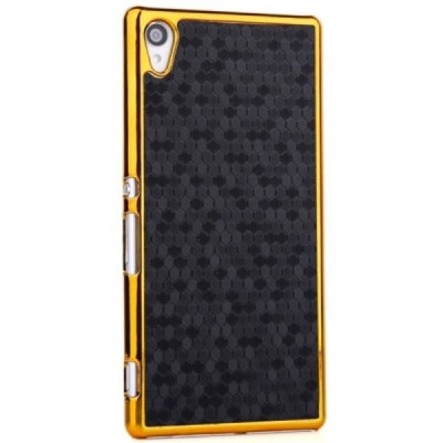 Sony Xperia Z3+ Plus elegantiškas korėtas juodas raštuotas dėklas su auksiniais apvadais / Priedai.lt