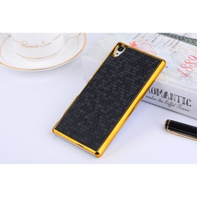 Sony Xperia Z3+ Plus elegantiškas korėtas juodas raštuotas dėklas su auksiniais apvadais / Priedai.lt