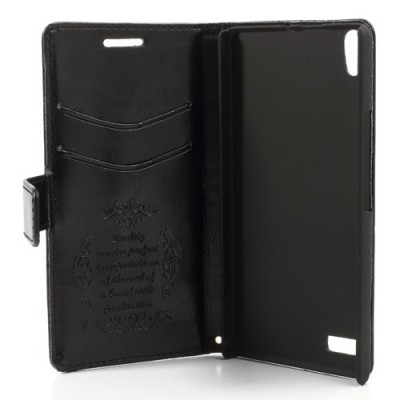 Atvērams ādas melns Huawei Ascend P6 maciņš / Vacins.lv