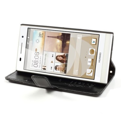 Atvērams ādas melns Huawei Ascend P6 maciņš / Vacins.lv