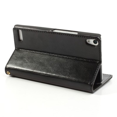 Atvērams ādas melns Huawei Ascend P6 maciņš / Vacins.lv