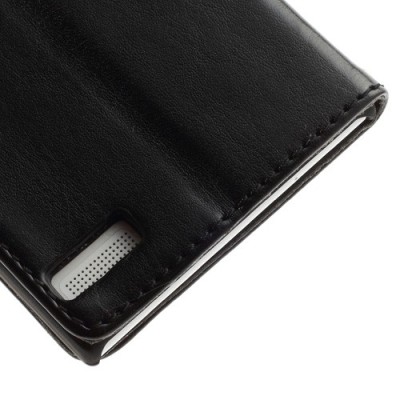 Atvērams ādas melns Huawei Ascend P6 maciņš / Vacins.lv