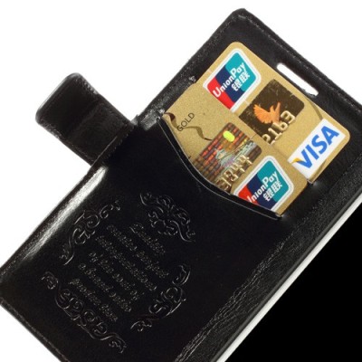 Atvērams ādas melns Huawei Ascend P6 maciņš / Vacins.lv