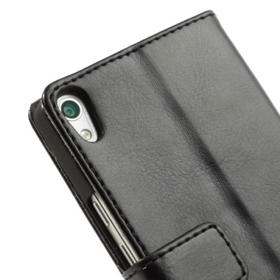 Atvērams ādas melns Huawei Ascend P6 maciņš / Vacins.lv