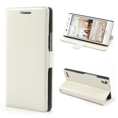 Atvērams ādas balts Huawei Ascend P6 maciņš / Vacins.lv