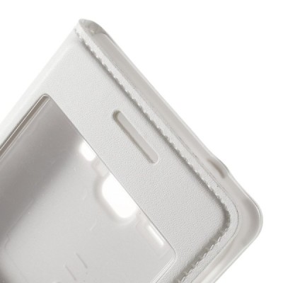 Samsung Galaxy J1 baltas odinis atverčiamas „Smart Window“ dėklas su langeliu / Priedai.lt