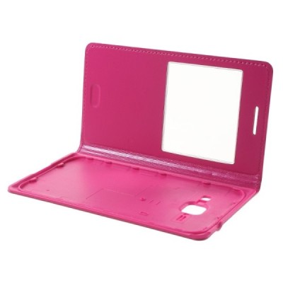 Samsung Galaxy J1 rožinis odinis atverčiamas „Smart Window“ dėklas su langeliu / Priedai.lt