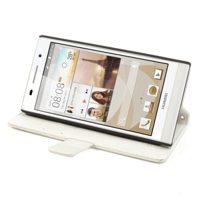 Atvērams ādas balts Huawei Ascend P6 maciņš / Vacins.lv