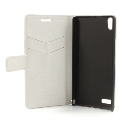 Atvērams ādas balts Huawei Ascend P6 maciņš / Vacins.lv