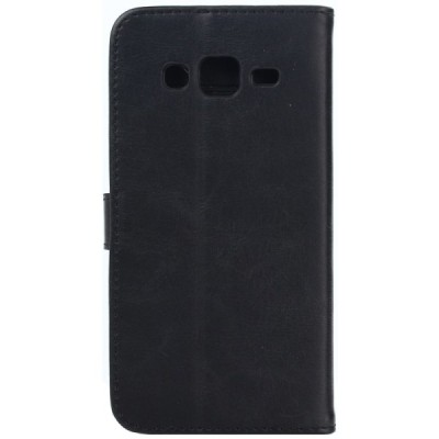 Samsung Galaxy J5 atvēramais ādas melns retro maciņš (maks) / Vacins.lv
