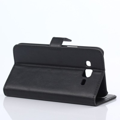 Samsung Galaxy J5 atvēramais ādas melns retro maciņš (maks) / Vacins.lv