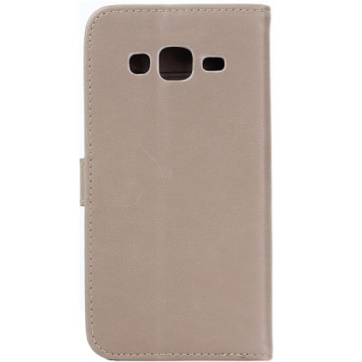 Samsung Galaxy J5 atverčiamas smėlio spalvos odinis retro dėklas - piniginė / Priedai.lt