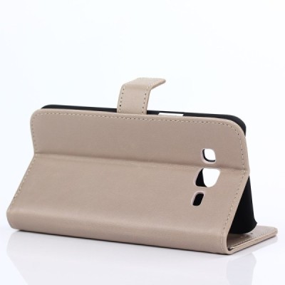 Samsung Galaxy J5 atverčiamas smėlio spalvos odinis retro dėklas - piniginė / Priedai.lt