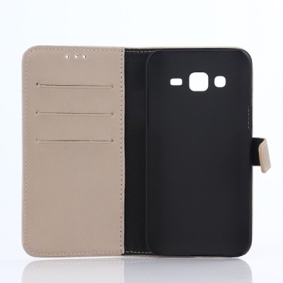 Samsung Galaxy J5 atverčiamas smėlio spalvos odinis retro dėklas - piniginė / Priedai.lt