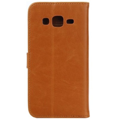 Samsung Galaxy J5 atvēramais ādas gaiši brūns retro maciņš (maks) / Vacins.lv