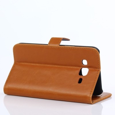 Samsung Galaxy J5 atvēramais ādas gaiši brūns retro maciņš (maks) / Vacins.lv