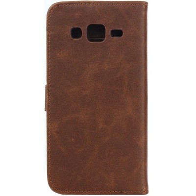 Samsung Galaxy J5 atverčiamas tamsiai rudas odinis retro dėklas - piniginė / Priedai.lt