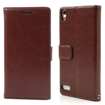 Atvērams ādas brūns Huawei Ascend P6 maciņš / Vacins.lv