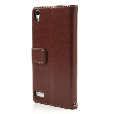 Atvērams ādas brūns Huawei Ascend P6 maciņš / Vacins.lv