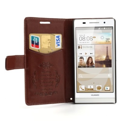 Atvērams ādas brūns Huawei Ascend P6 maciņš / Vacins.lv