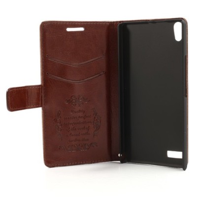 Atvērams ādas brūns Huawei Ascend P6 maciņš / Vacins.lv