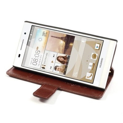 Atvērams ādas brūns Huawei Ascend P6 maciņš / Vacins.lv