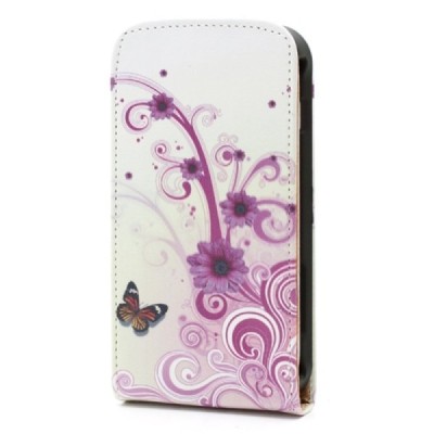 Samsung Galaxy S Duos 2 S7582, S Duos S7562, Trend S7560, Trend Plus S7580 vertikāli atvēramais puķains balts maciņš / Vacins.lv