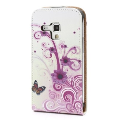 Samsung Galaxy S Duos 2 S7582, S Duos S7562, Trend S7560, Trend Plus S7580 vertikāli atvēramais puķains balts maciņš / Vacins.lv