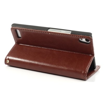 Atvērams ādas brūns Huawei Ascend P6 maciņš / Vacins.lv