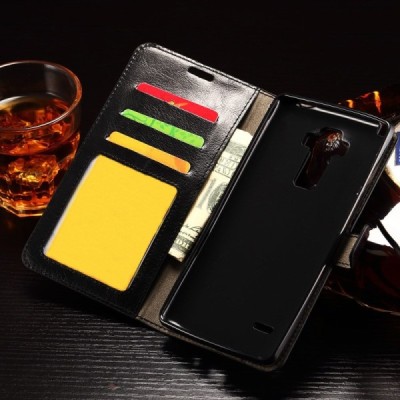 LG G4 Stylus (H635) atvēramais ādas melns maciņš (maks) / Vacins.lv