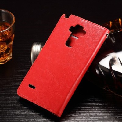 LG G4 Stylus (H635) atverčiamas raudonas odinis dėklas - piniginė / Priedai.lt