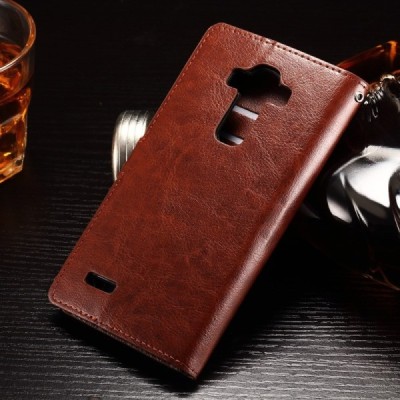 LG G4 Stylus (H635) atverčiamas rudas odinis dėklas - piniginė / Priedai.lt