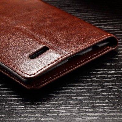 LG G4 Stylus (H635) atverčiamas rudas odinis dėklas - piniginė / Priedai.lt