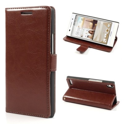 Atvērams ādas brūns Huawei Ascend P6 maciņš / Vacins.lv