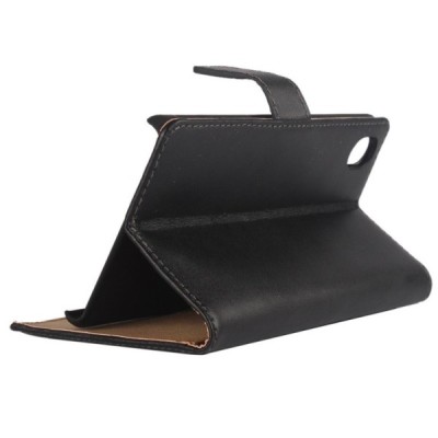 Sony Xperia M4 Aqua atverčiamas juodas odinis dėklas - piniginė / Priedai.lt