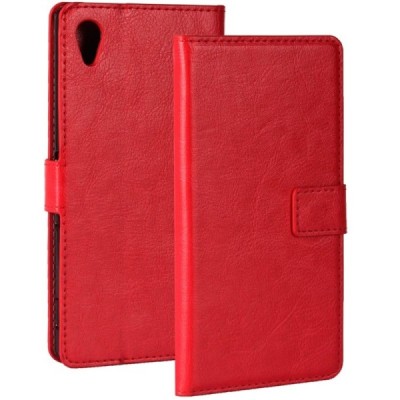 Sony Xperia M4 Aqua atverčiamas raudonas odinis dėklas - piniginė / Priedai.lt