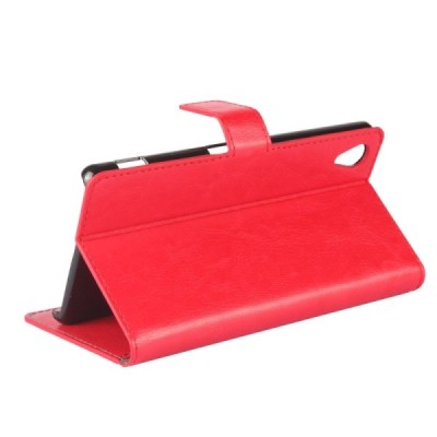 Sony Xperia M4 Aqua atverčiamas raudonas odinis dėklas - piniginė / Priedai.lt