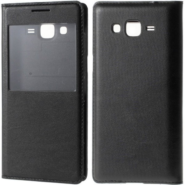 „Smart Window“ atvēramais ādas maciņš - melns (Galaxy Grand Prime)