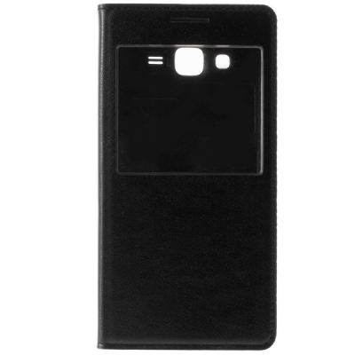 Samsung Galaxy Grand Prime (G530) melns atvēramais Smart Window ādas maciņš / Vacins.lv
